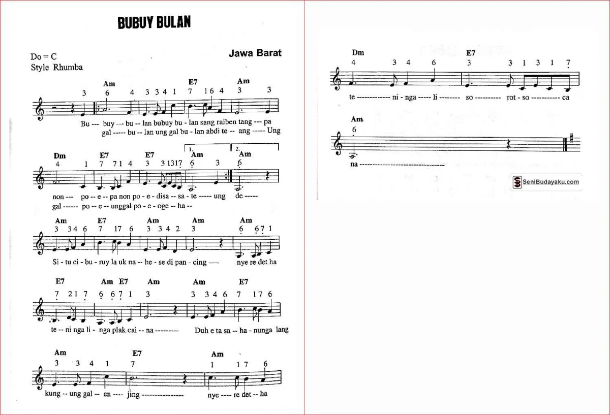 lirik dan not angka lagu bubuy bulan jawa barat
