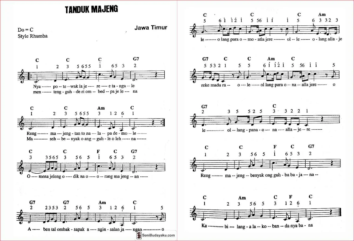 lirik dan not angka lagu tanduk majeng jatim