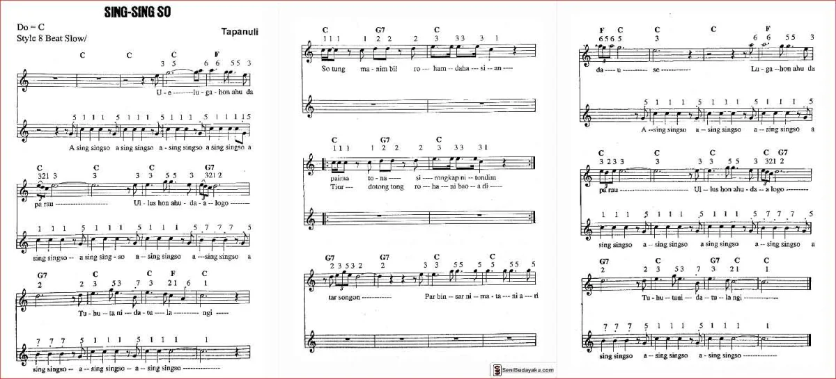 not angka lagu sing sing so sumatera utara