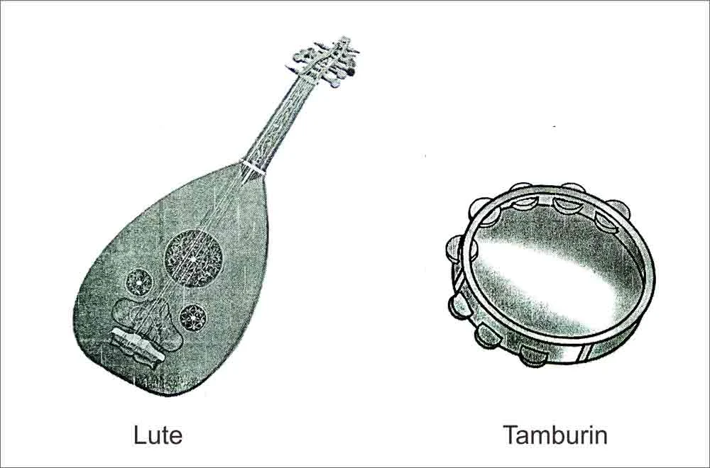 alat musik arab lute dan tamburin