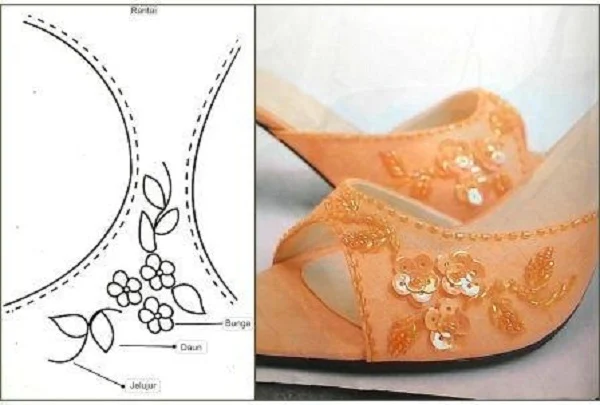 memasang payet pada sepatu