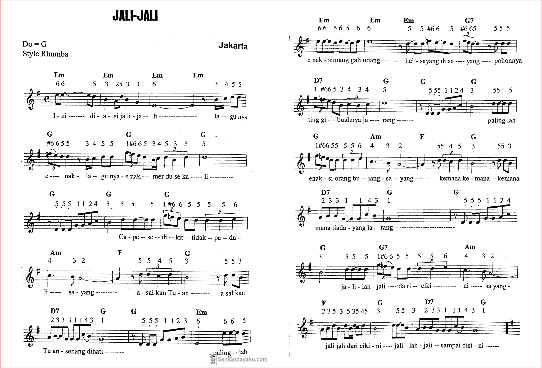 lirik dan not angka lagu jali jali jakarta