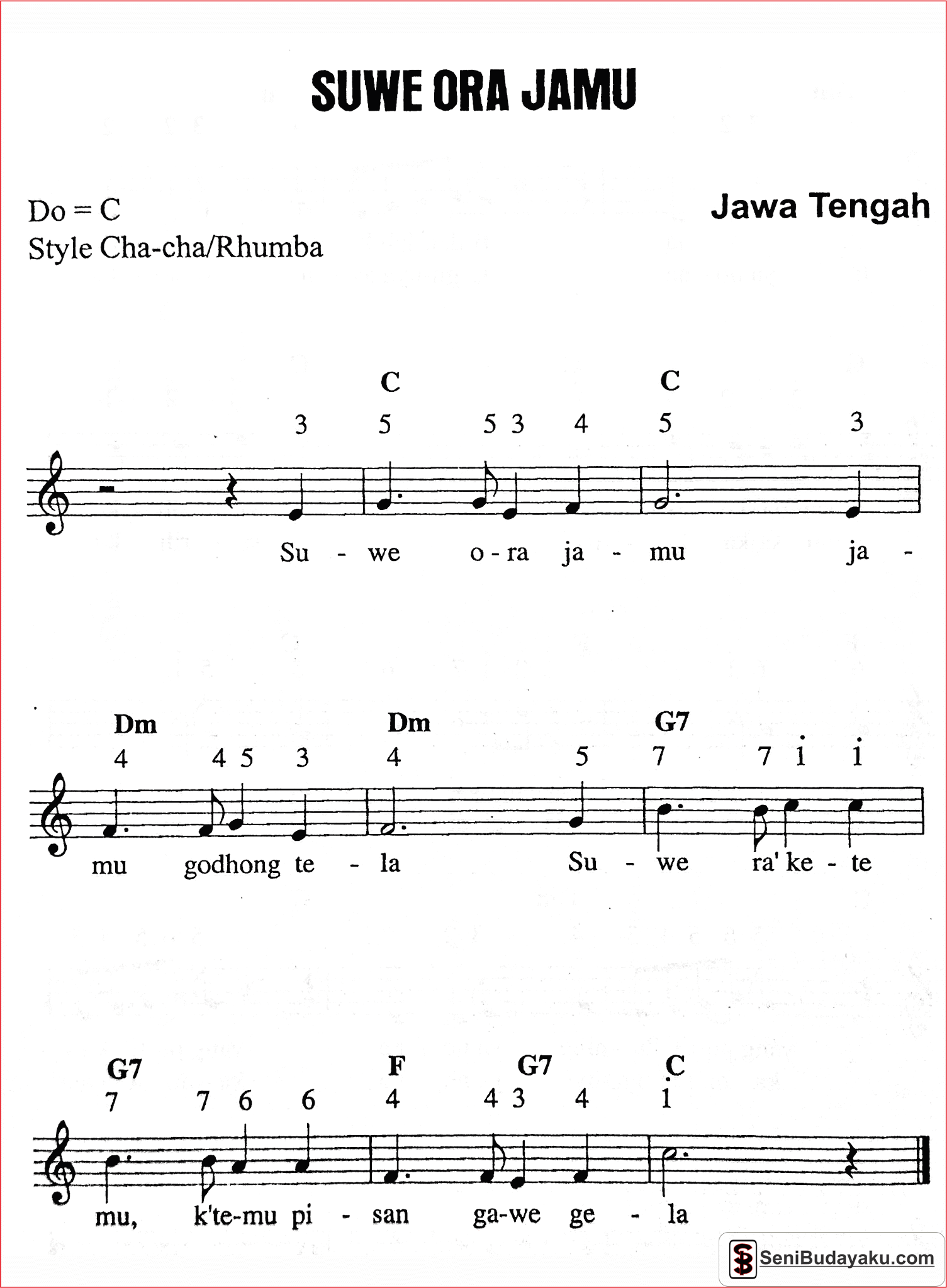 lirik dan not angka lagu suwe ora jamu jateng
